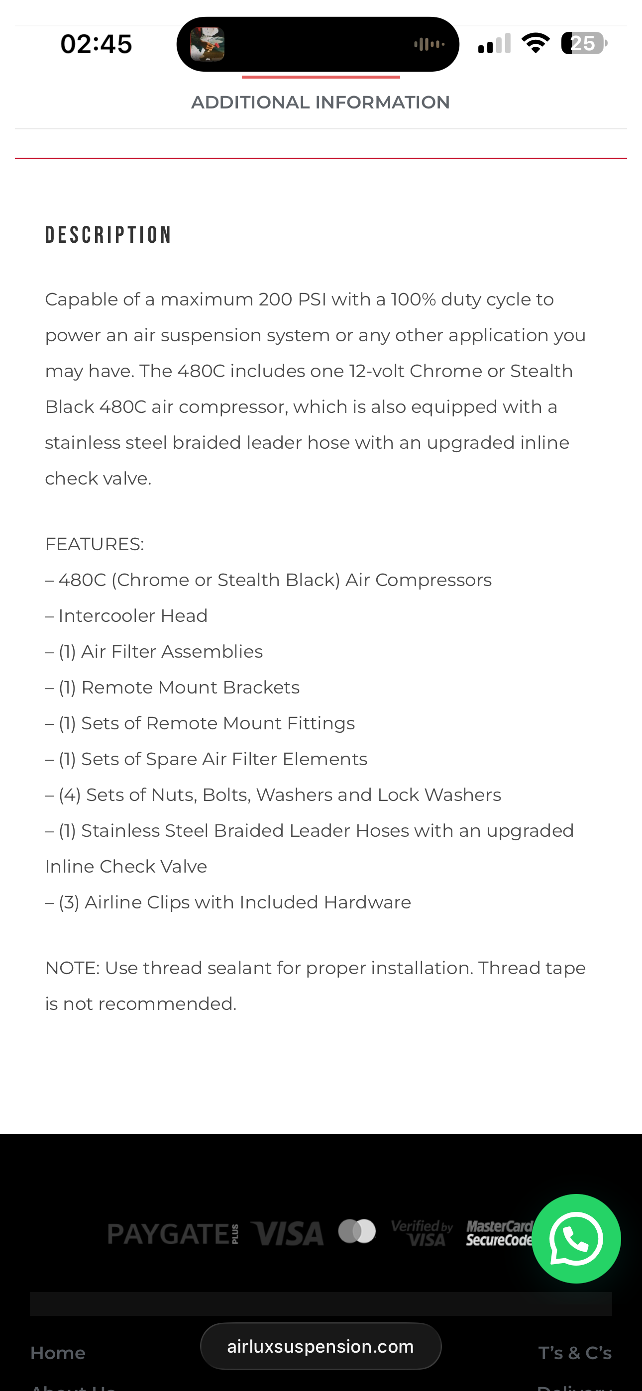 480C Air Compressor — 1/4″ additional view